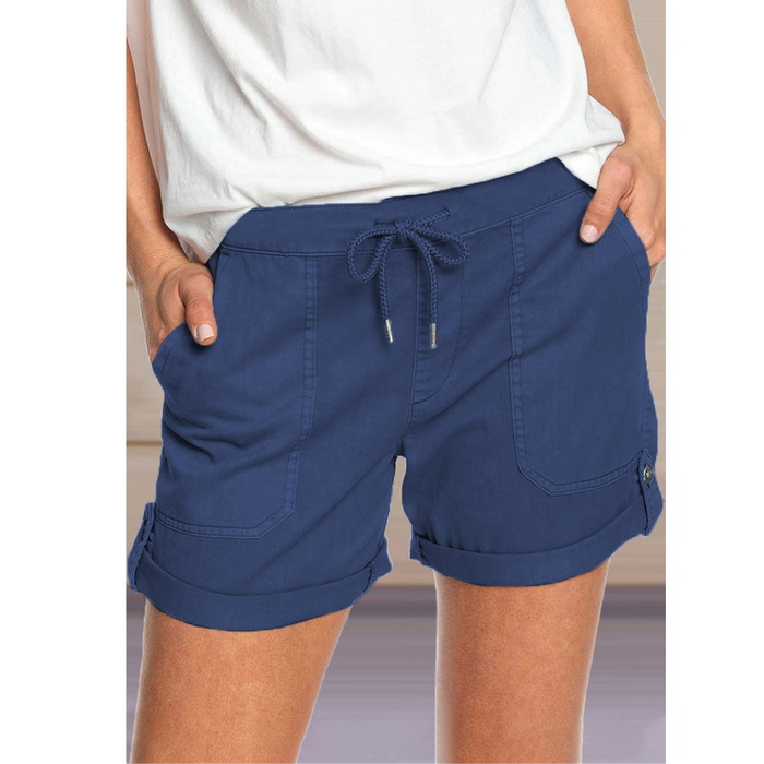 Solid Color Straight Leg Casual Shorts