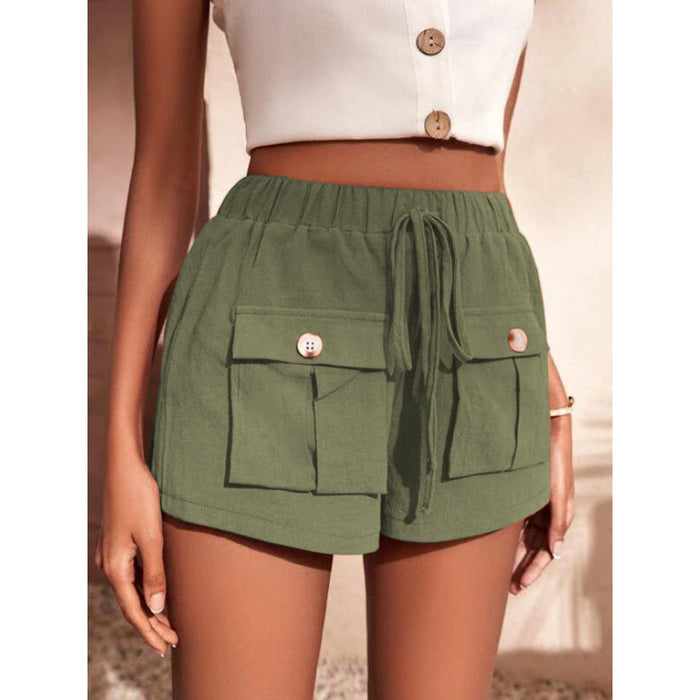 Baggy Mid-Waist Drawstring Straight Shorts