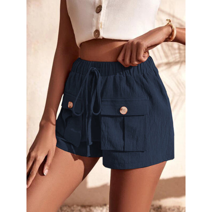 Baggy Mid-Waist Drawstring Straight Shorts