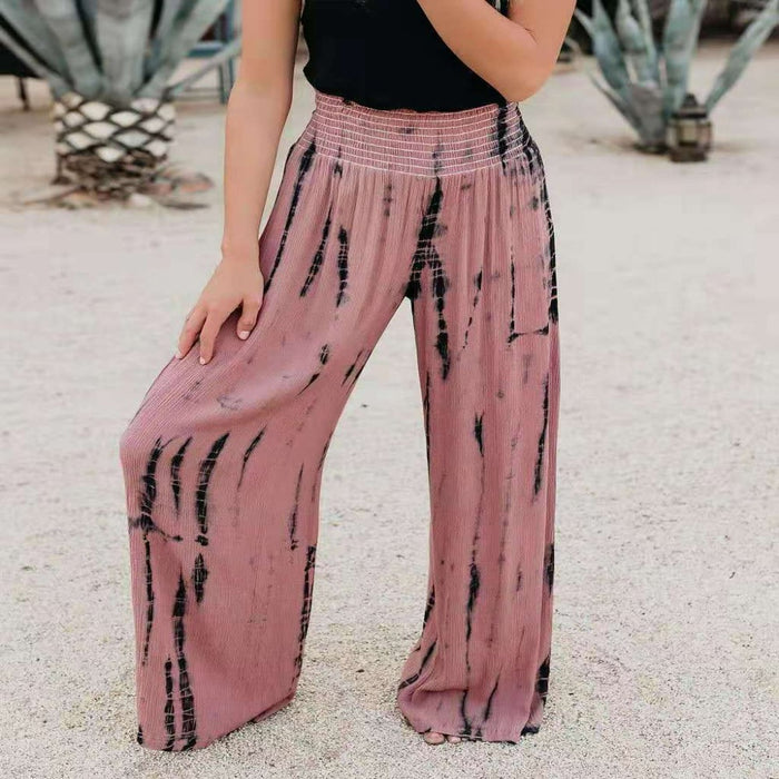 Fashionable Elastic-Waisted Pocket Wide Leg Pants