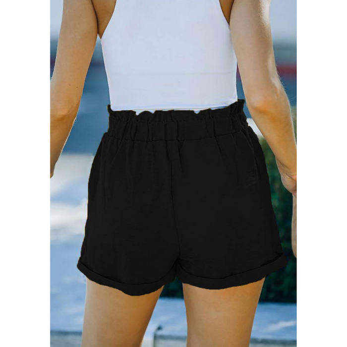 Loose Waisted Strap Pocket High Waisted Casual Shorts